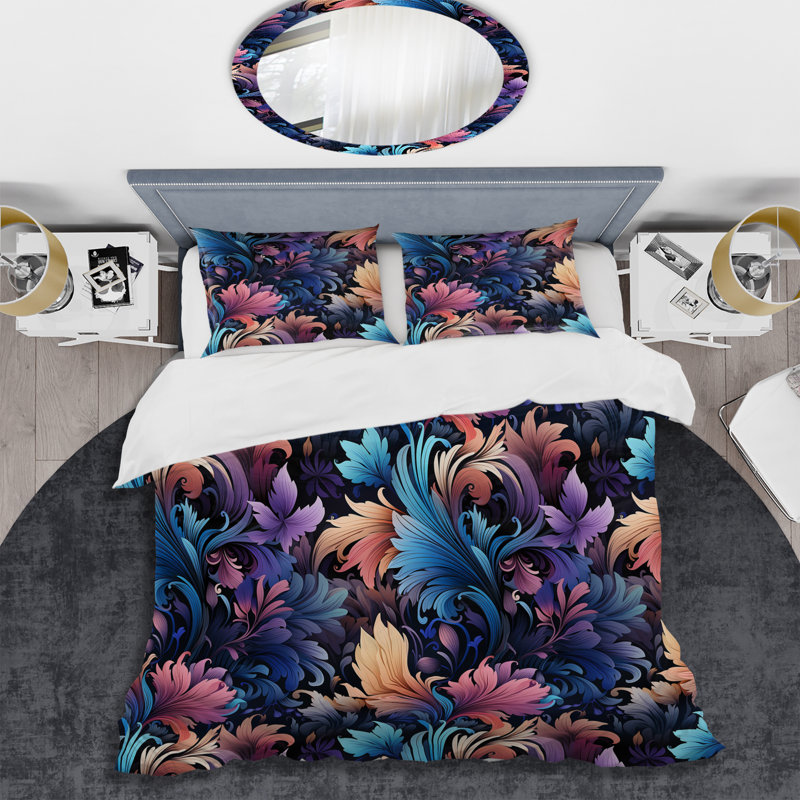 Mélange de damas tribal mauve - Ensemble de housse de couette damassé - Microfibre de polyester