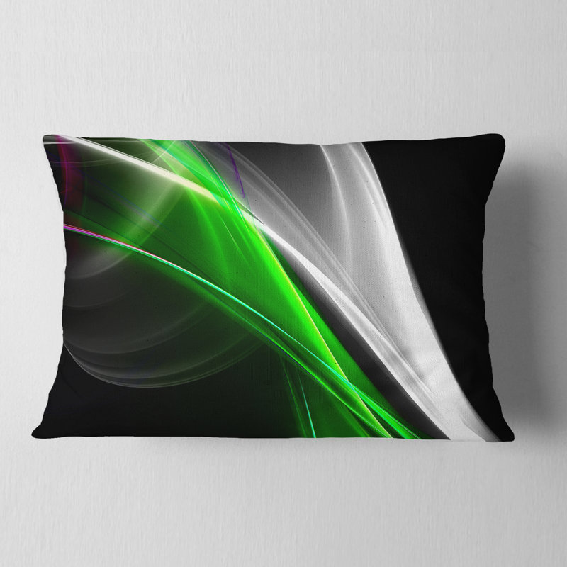 Fractal Lines Green White - coussin imprimé abstrait