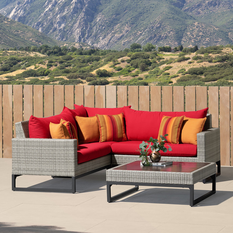 Sameko Outdoor 4 - Piece Conversation Set, Gray, Canvas Jockey Red Sunbrella® Canvas