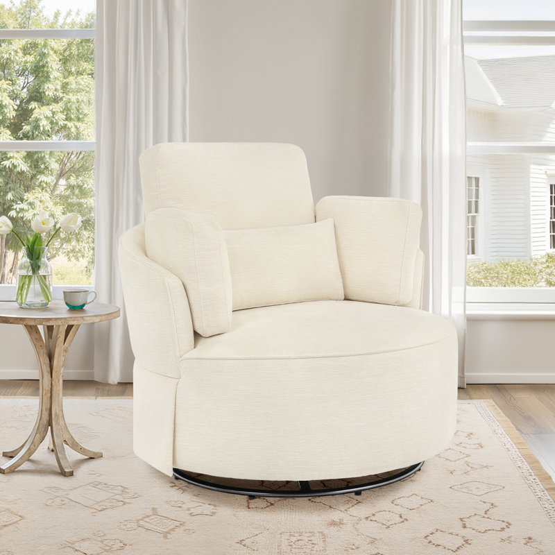 Noah 40"W Oversized Swivel Accent Chair, Steel Blue Chenille