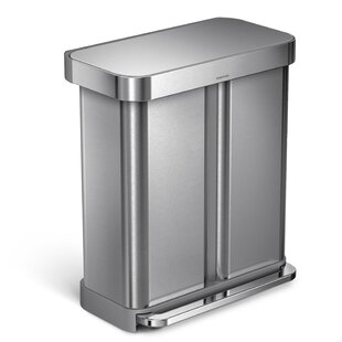 Mind Reader 2-Section Stainless Steel Recycle Bin, 24 Liter/ 6.5 Gallon  Capacity, Metal Recycling Bin, Kitchen, Hands Free Pedal, Quiet Close Lid