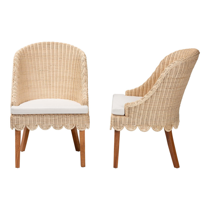 Ensemble de chaises de salle à manger bali & pari en rotin naturel 2 pièces - Fauteuil d'appoint en osier tissé à la main avec structure à oreilles et coussin de siège pour la cuisine ou la salle à manger