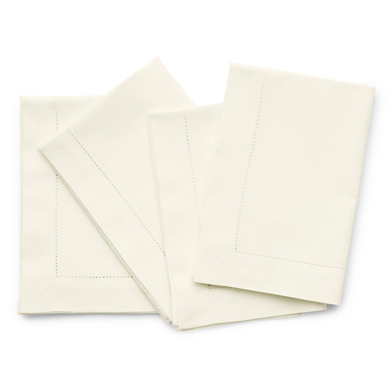 Ivory Cotton Linen Hemstitch Dinner Napkins Set of 4