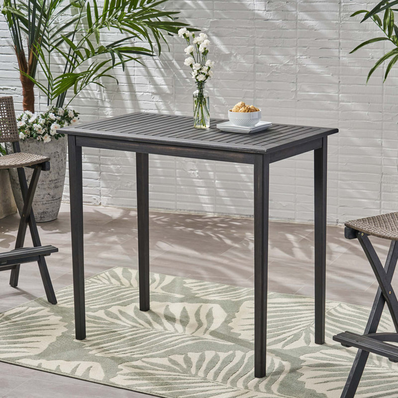 Outdoor Minimalist Acacia Wood Rectangle Bar Table, Dark Gray