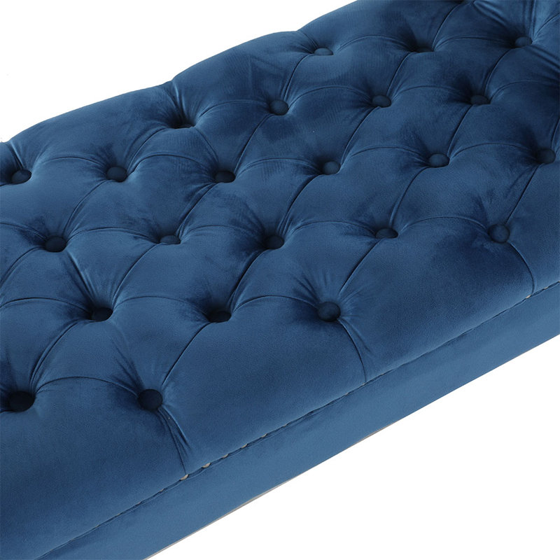 Lutsen Velvet Upholstered Bench, Navy Blue