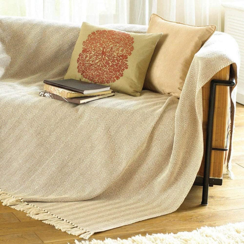 Plain Weave / Muslin Throw Blanket, Beige, W170 x L200cm