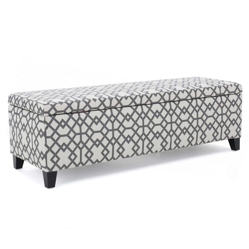  Entryway Bench Upholstered Bench Bedroom Storage Bench Wood Bench Fabric Bench, Gray Geometric