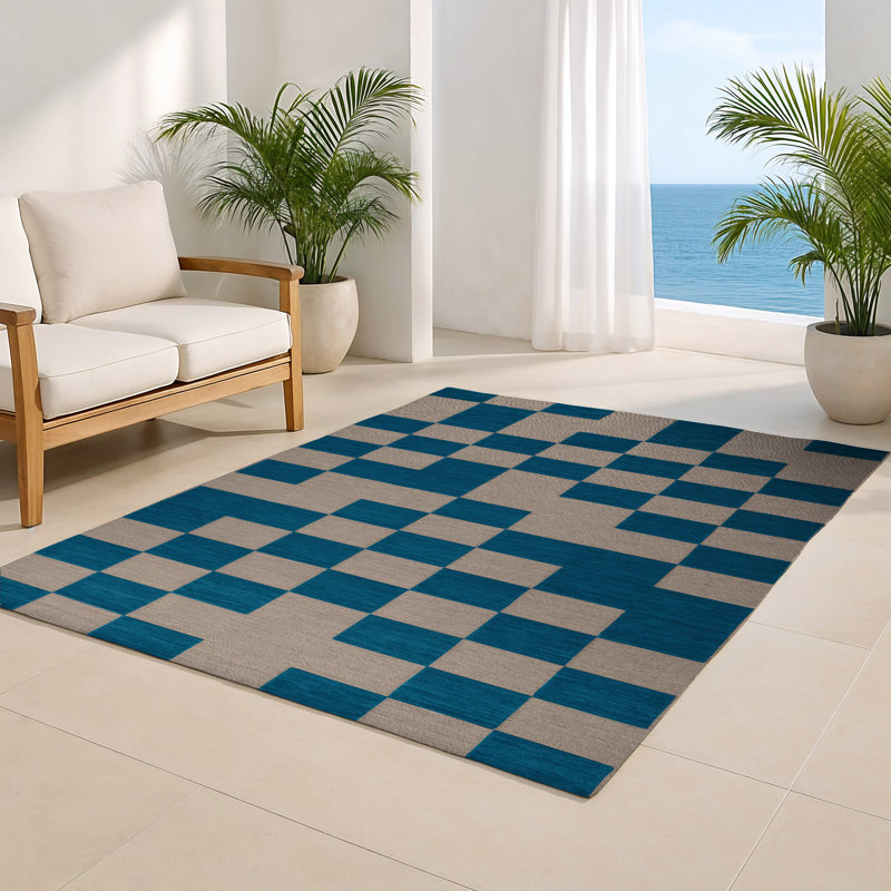 Tapis d'intérieur et d'extérieur à carreaux vert, Rectangulaire 2 pi x 3 pi