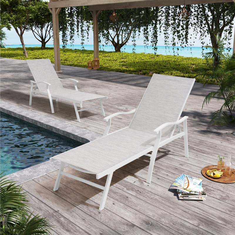 Aluminum 6-position Adjustable Outdoor Chaise Lounge Chair (Set of 2 ), Gray