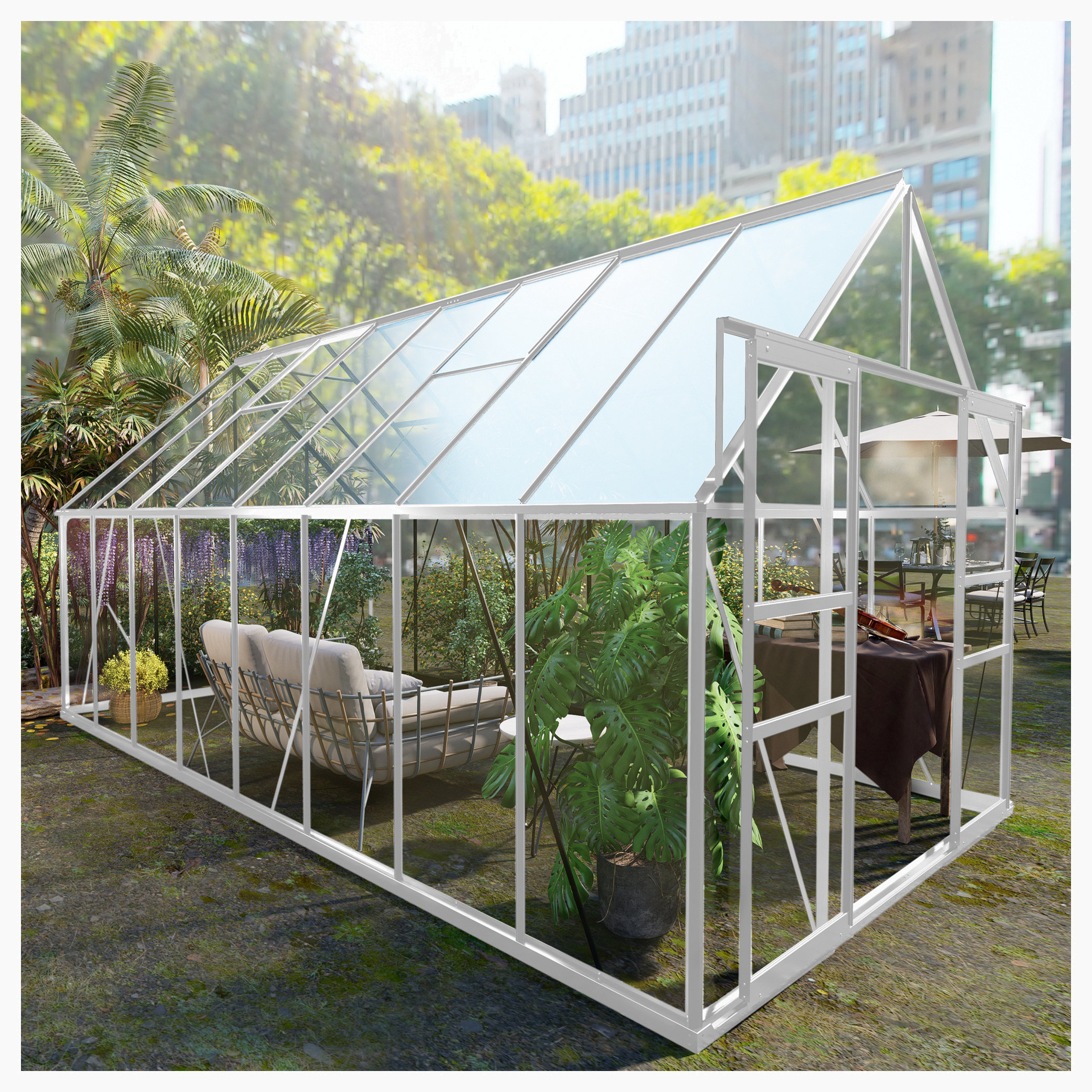 Greenhouse for Outdoors, 6' x 10' Aluminum Greenhouse with Window, Sliding  Door, Polycarbonate Greenhouses Garden Supplies for Plants Flowers Herbs