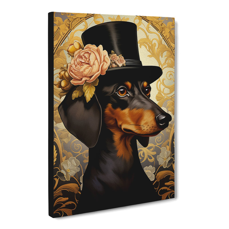 Dachshund Nouveau No.2 - Print on Canvas, 76cm H x 50cm W x 3cm D