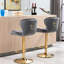 Two Bar Stools In Grey, Footrest & Base, Mechanical Lifting To Alter Height, Velvet + Golden Leg Ornate 2pcs Stools, Grey Colour, For Adjustable Style