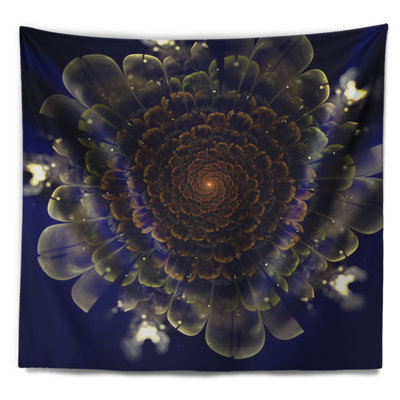 Fleur de fractale orange abstraite avec tapisserie verte