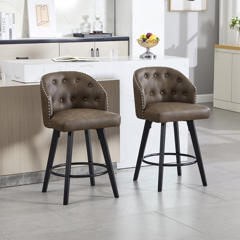 Counter Height Bar Stools ,  Swivel Bar Stool With Back, Brown