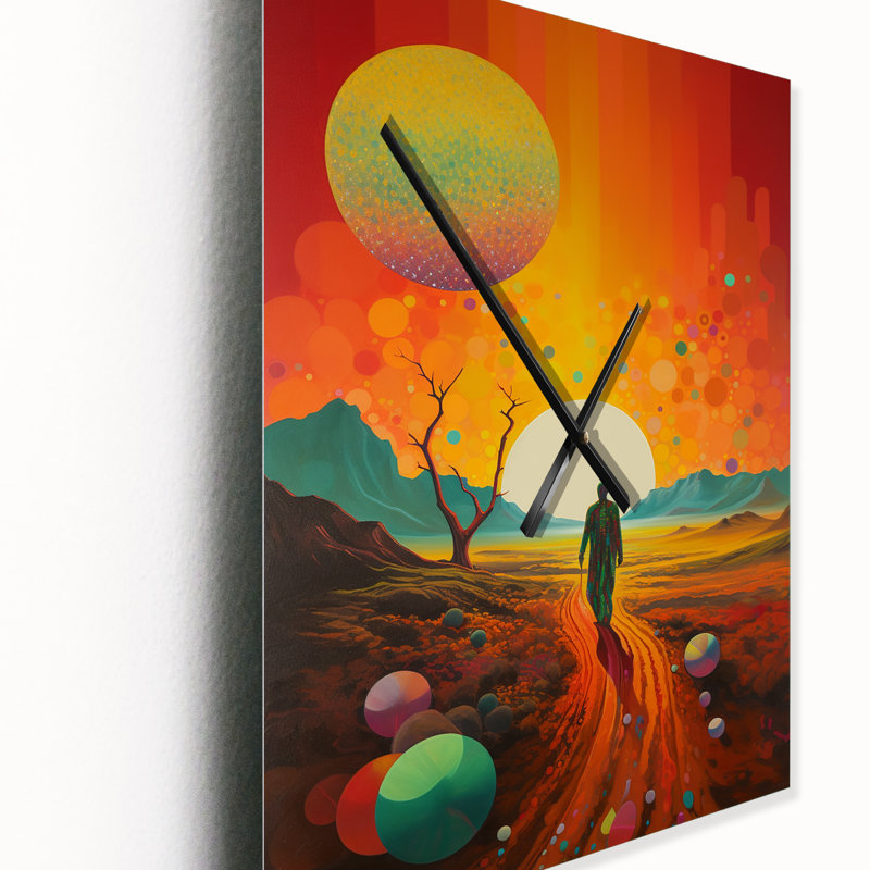 Mystic Wandering Through The Rainbow Desert I - Abstract Landscape Very Large Wall Clocks, 28" H x 12" W x 1" D