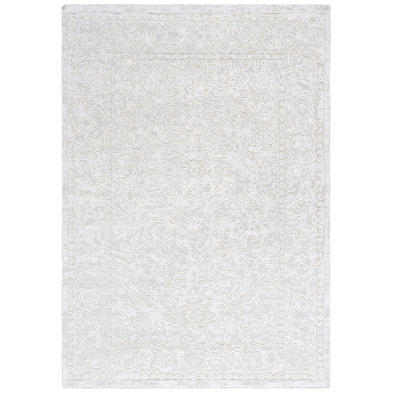 Tapis abstrait argent / gris en laine / viscose / coton noué à la main Larw Lawrence, Rectangle 6 pi x 9 pi