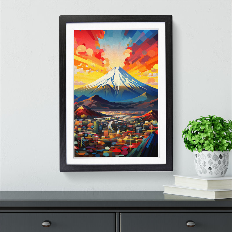 Mount Fuji Constructivism - Single Picture Frame Print on Wood, Black , 34cm H x 25cm W x 2cm D