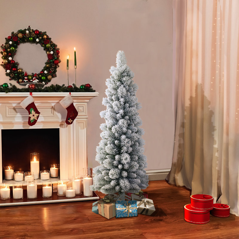 Unlit Pine Artificial Flocked Christmas Tree, 4ft 6" H