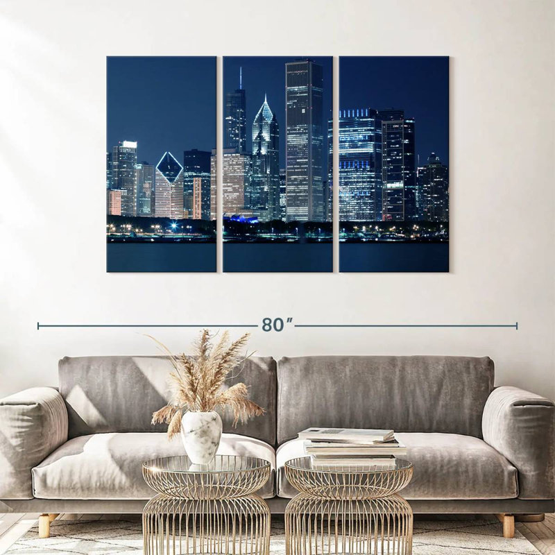 " Bright Downtown Chicago " 3 - Pieces, 36" H x 57" W x 1.25" D