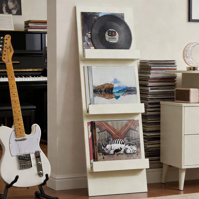 Wall Mount 3-Tier Vinyl Record Holder, 47.5" Tall, For Albums And Magazines, White, ‎White