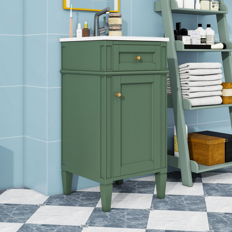 Meuble-lavabo en bois avec lavabo en céramique, porte à fermeture douce et tablette