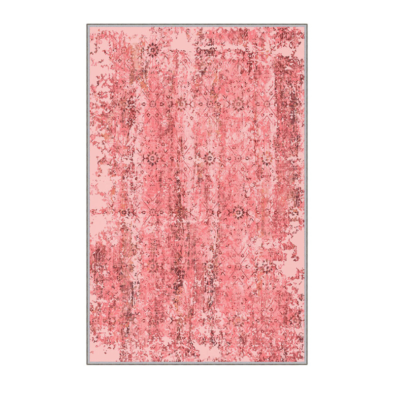 Dunlap Abstract Machine Made Polyester Area Rug in Pink, Rectangle 5'3" x 7'7"