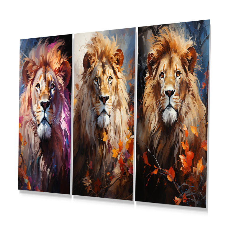Lion Sun Kissed Mane Sovereign - Lion Metal Prints Set Of 3, 28" H x 36" W