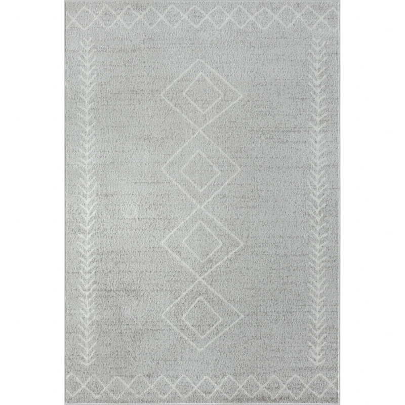 Tapis gris à performance géométrique, Rectangle 7 pi 9 po x 9 pi 9 po