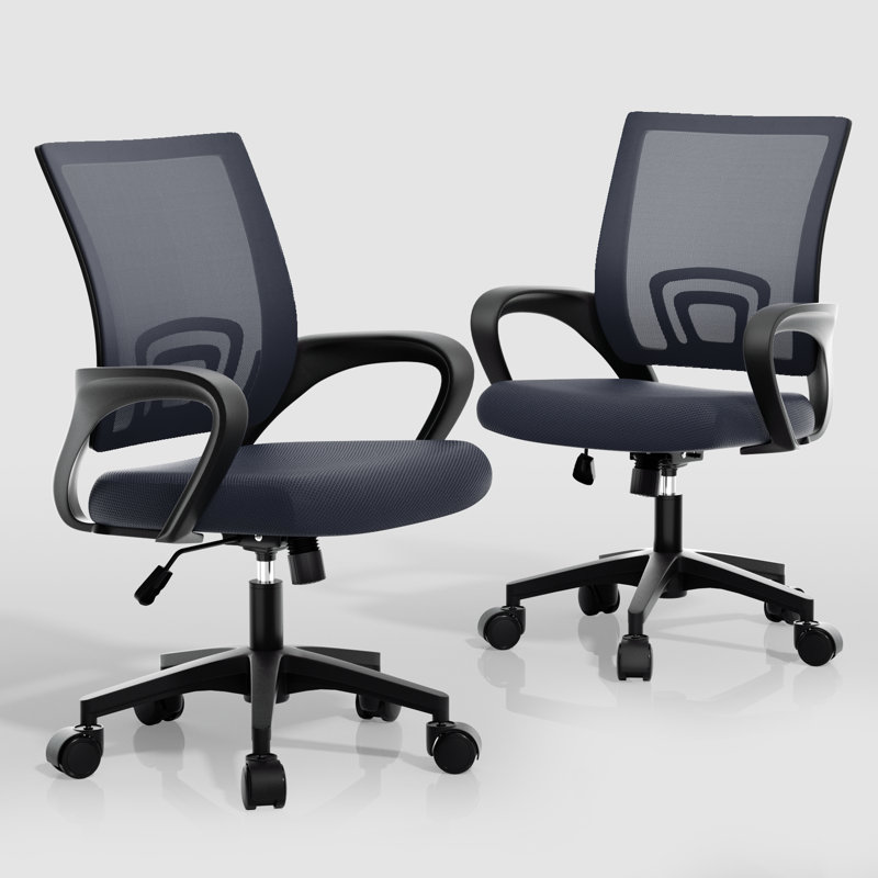 Chaise de bureau ergonomique à dossier moyen en filet avec accoudoirs et support lombaire Pierfranca, Gris