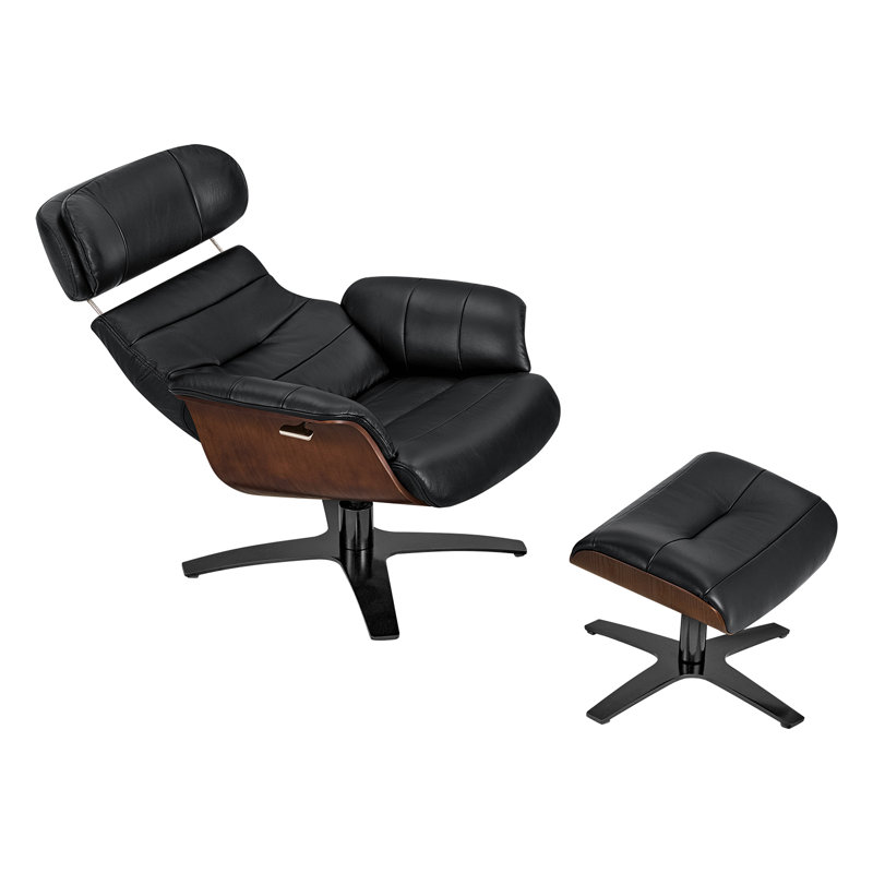 Fauteuil inclinable électrique pivotant en cuir véritable, Black