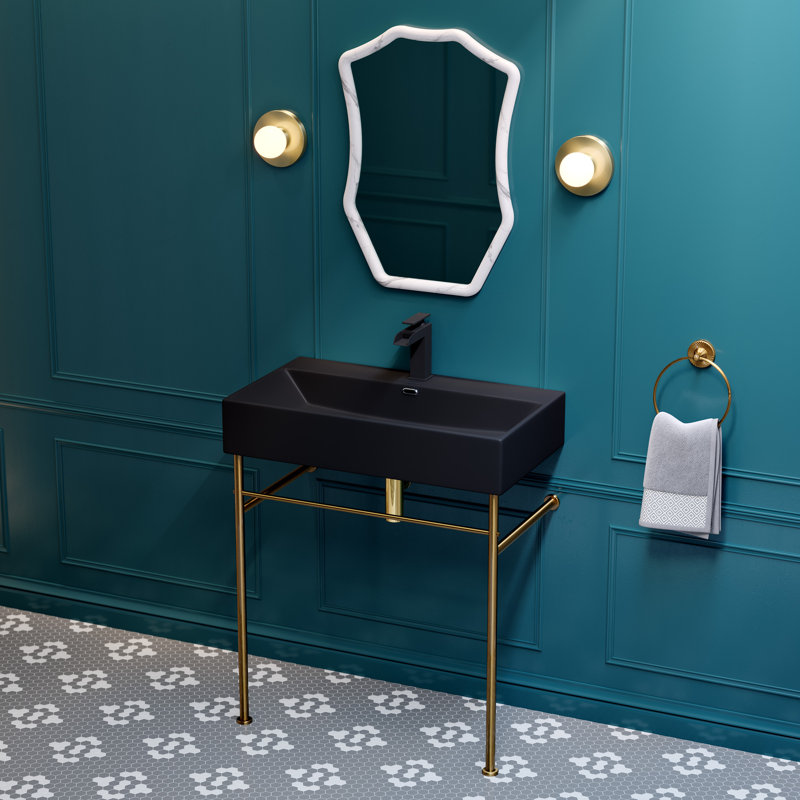 Lavabo console en céramique 30 po Claire, Noir / or brossé
