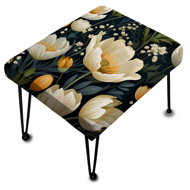 Beige And Yellow Weave Ikat Blooms - Floral Rectangle Ottoman