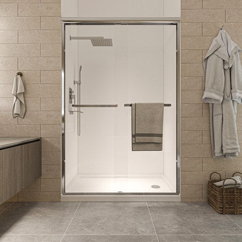 Porte de douche coulissante double demi-cadre avec verre transparent de 46 à 48 po x H 72 po