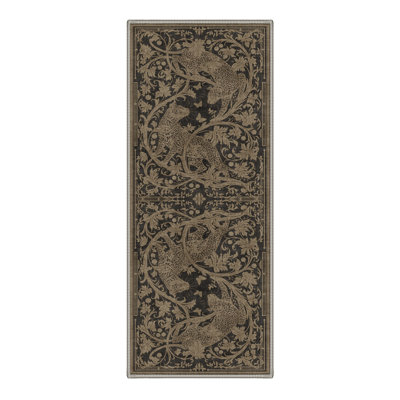 Machine Washable Animal Print Taupe / Black Hallway Runner With Non-Slip Backing