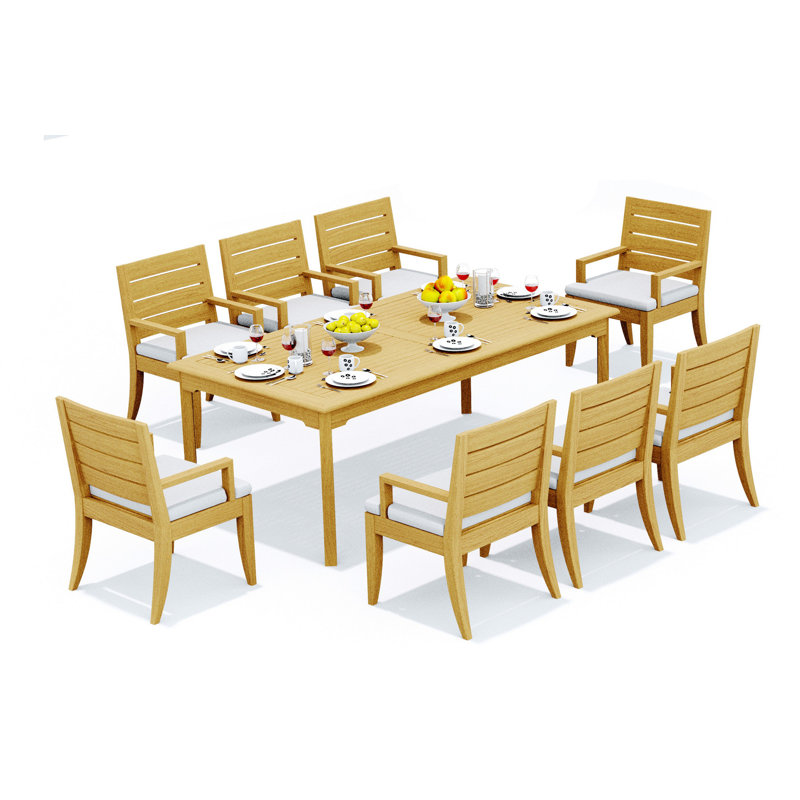 Ensemble de salle à manger en bois de teck Grade-A: table rectangulaire à double extension et 10 fauteuils Atnas # 11AT2410