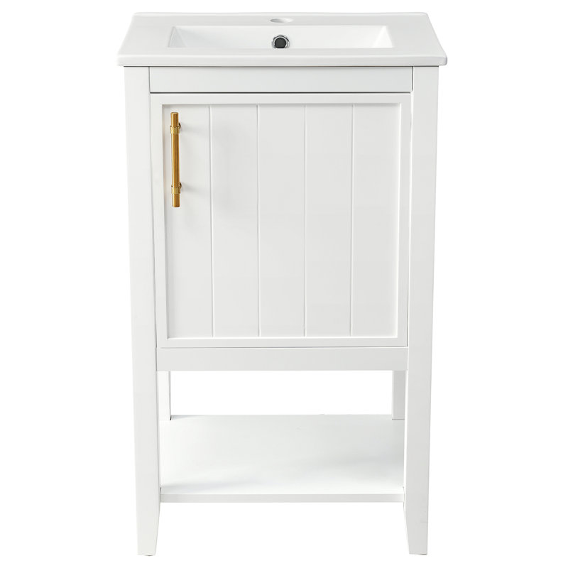 Meuble-lavabo de 20 po avec lavabo, armoire de salle de bain avec porte à fermeture douce, support de rangement et tablette ouverte, blanc (ancien SKU: WF308492AAK)