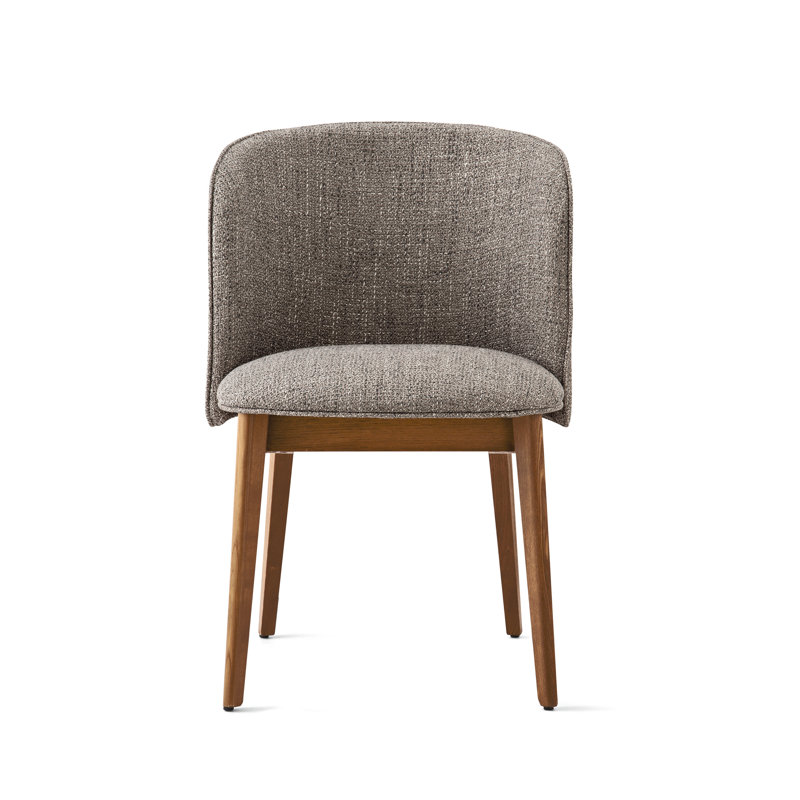 Abrey Upholstered Armchair with Wooden Base, Taupe, Walnut