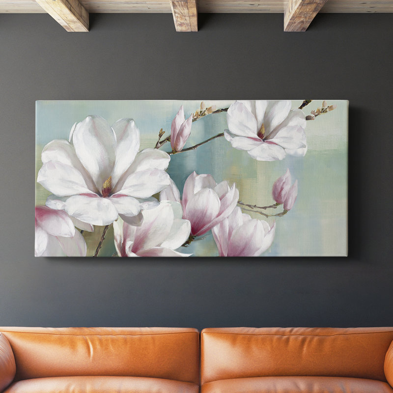 Fleurs de magnolia - Toile tendue avec châssis - Prêt à accrocher, H 20 po x l 40 po