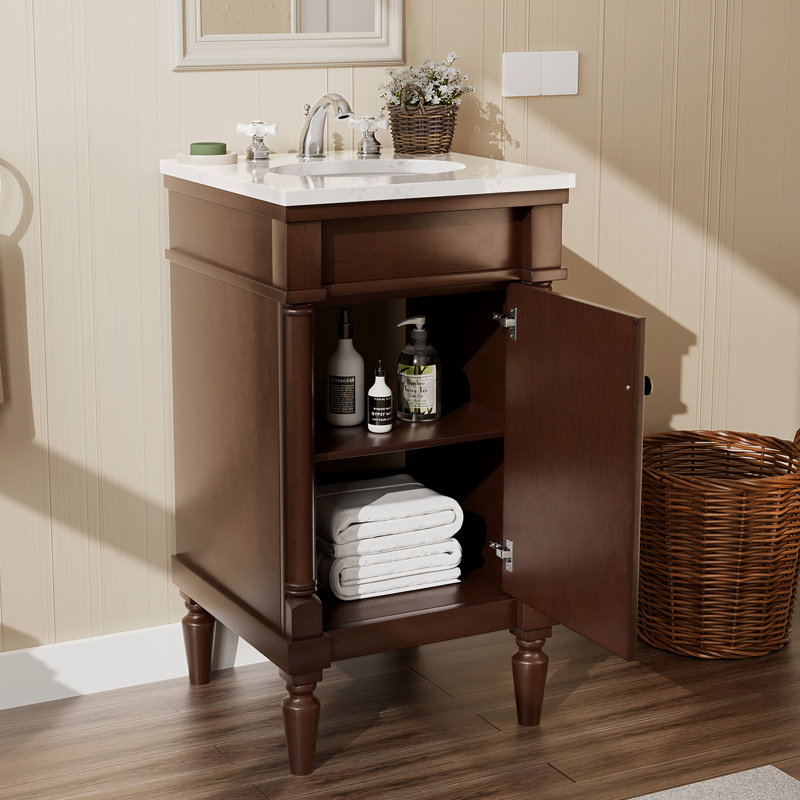 19'' Single Bathroom Vanity With Engineered Stone Top, Brown
