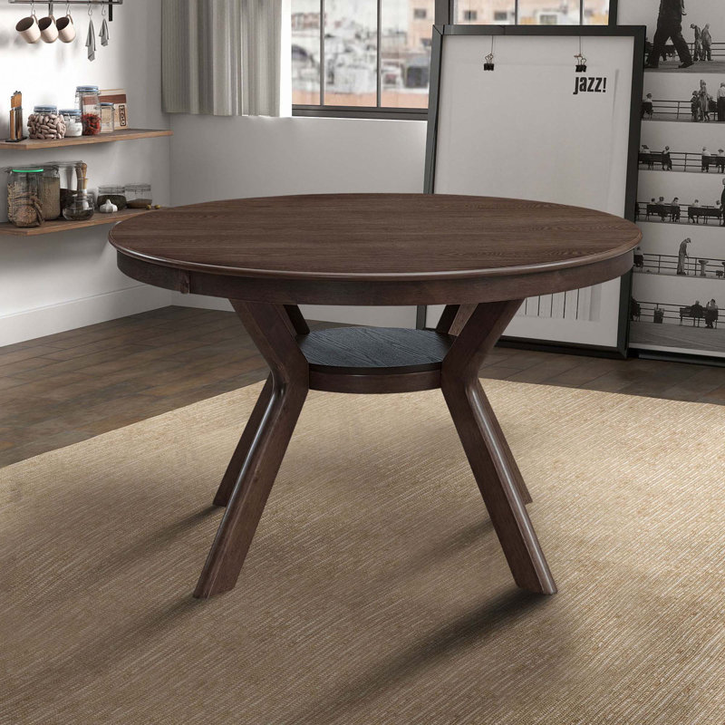 47.24''Round Rubber Wood Dining Table For 4-6, Dark Brown