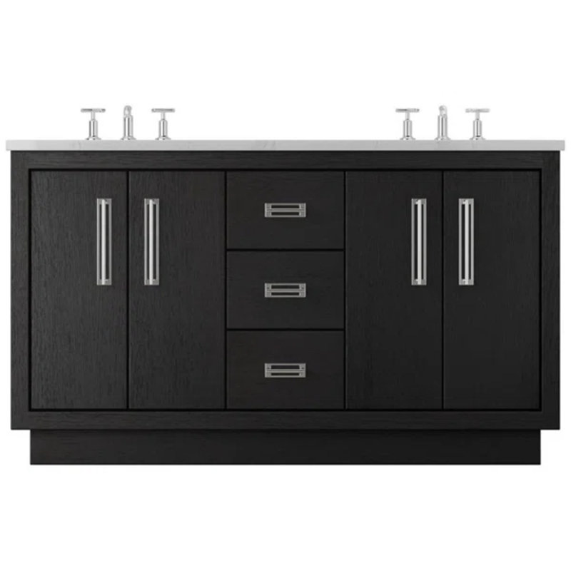Avalon Double Bath Vanity, Polished Chrome, 60", Classic Black