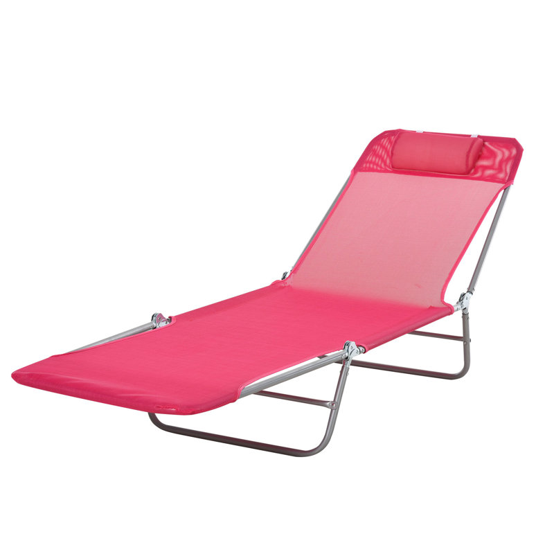 Pink Outdoor Chair With Breathable Mesh And Reclining Back For Yard, Patio Camping Sun Tanning By , Folding Seat