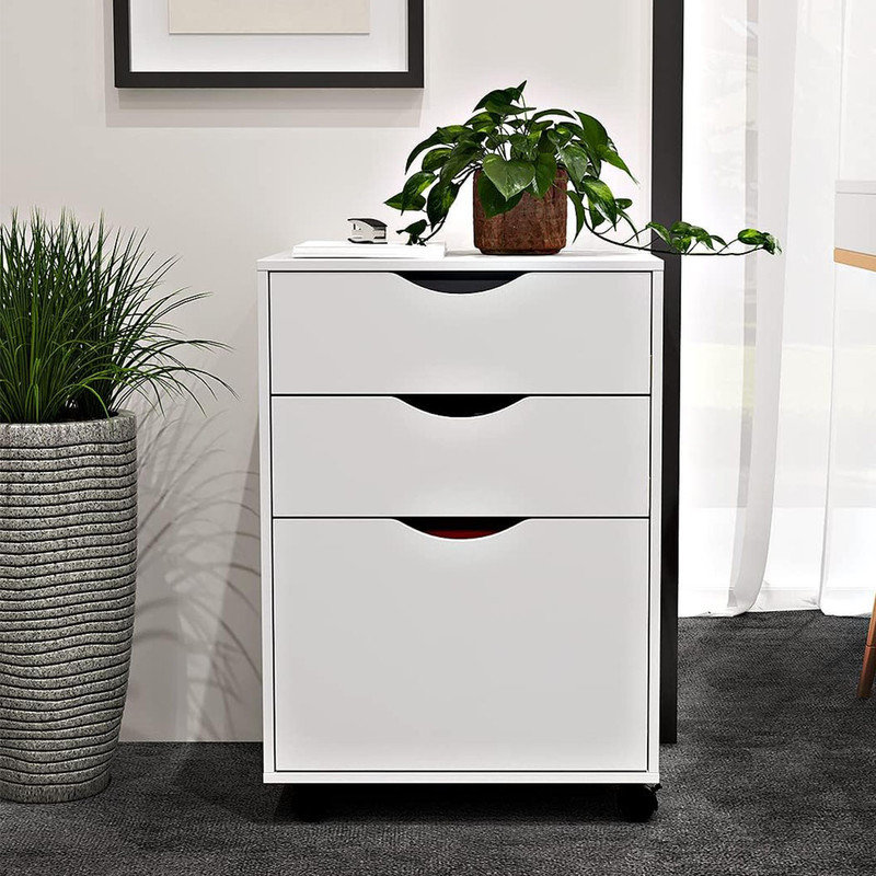 TUKAILAi Rolling File Cabinet With Lock & Charging Station - Mobile Office Storage With Wheels, Black