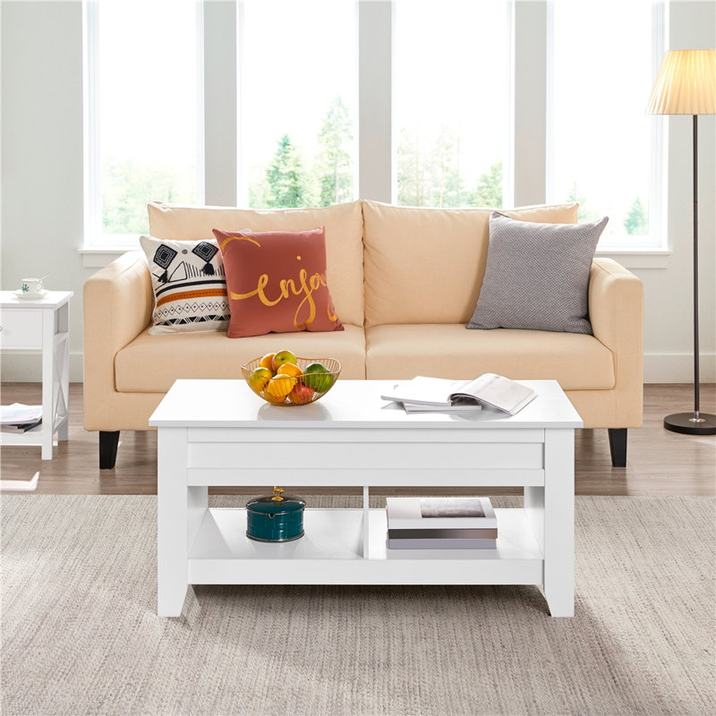 Table basse à plateau relevable Aspa, H 19 po x L 39,5 po x l 18 po, Blanc