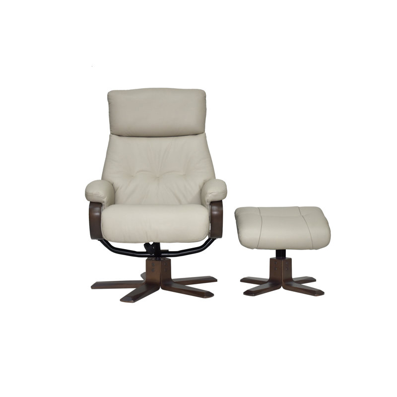 Comacho 75.6cm Wide Swivel Standard Recliner, Mushroom, Dark Brown Wood