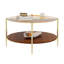 Table basse ronde moderne à double couche avec plateau en verre trempé et tablette en bois Modern Gold - diamètre de 32,3 pouces