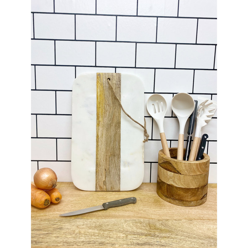 Wood And Marble Large Chopping Board, 23 W cm x 38 L cm