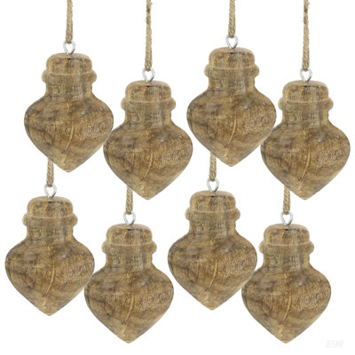 Elegant Wooden Hanging Ornaments, Set Of 8, Perfect For Christmas Trees And Year-Round Decor