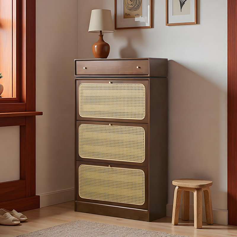 Armoire à chaussures de style américain, H 53,94 po x l 31,5 po x P 11,81 po, Bois brun foncé/Naturel