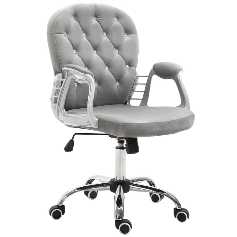 Fauteuil de bureau en velours, fauteuil de bureau capitonné avec accoudoirs rembourrés, hauteur réglable et roulettes pivotantes